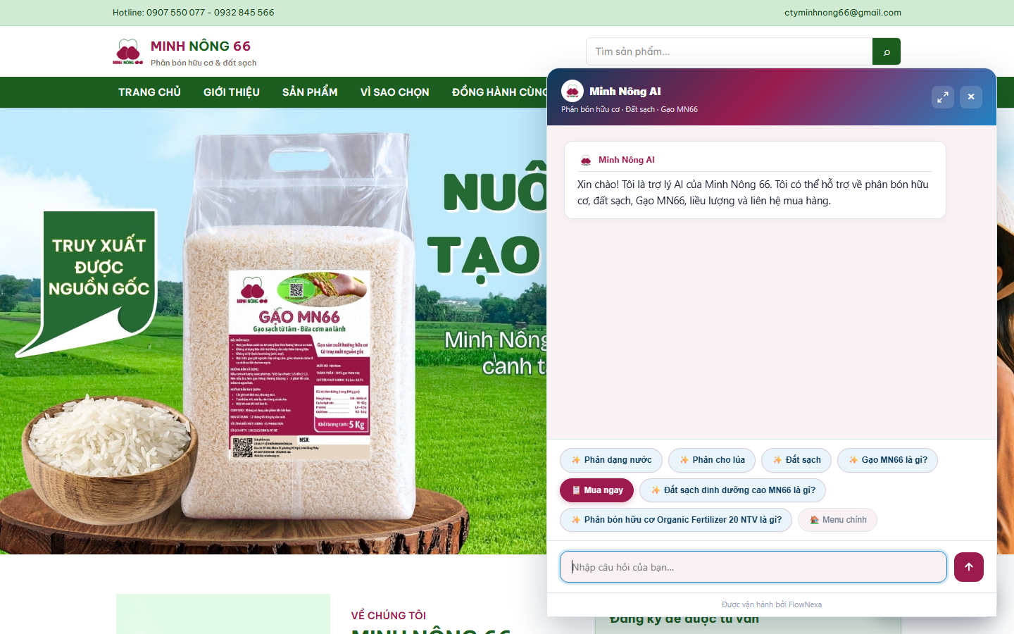 Screenshot demo — chatbot AI trên website khách